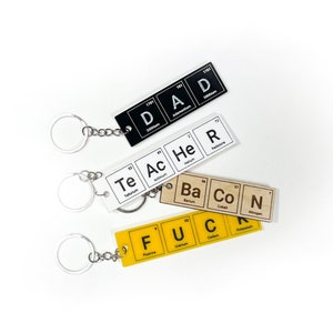 Custom Periodic Table Element Name Keyring - Backpack Clip, Personalised Chemistry Gift for Science Geeks and Teachers