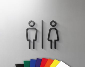 Minimal Male, Female Bathroom Sign - 3mm Acrylic Restroom, 3D, Toilet, Modern, Minimal, Restaurant, Hotel Door Sign - Self Adhesive