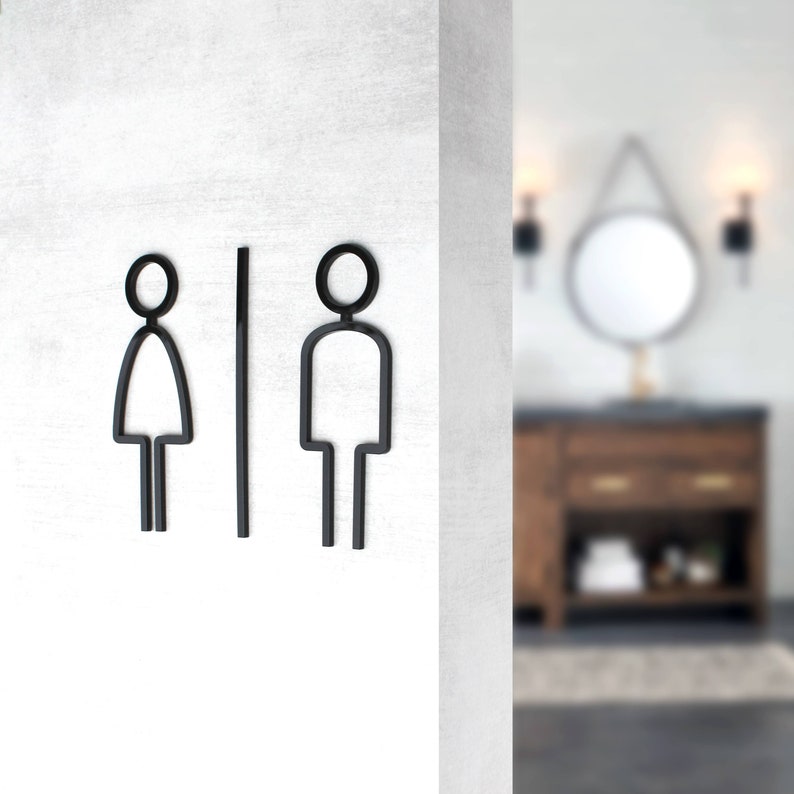 männlich, weiblich & sperrig Badezimmer Schild 3mm Acryl Toilette, 3D, Toilette, modern, minimal, Restaurant, Hotel Türschild selbstklebend Bild 3