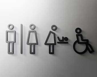 Male, Female, Baby Change & Disabled WC Bathroom Sign - 3mm Acrylic Restroom, 3D, Toilet, Minimal, Restaurant, Hotel Door - Self Adhesive