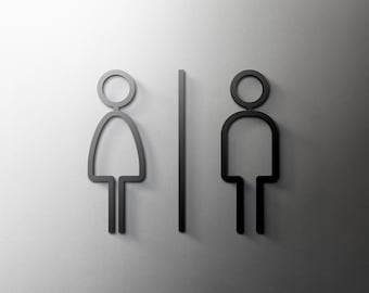 Male & Female - 3mm Acrylic Sign, 3D, Toilet, Modern, Minimal, Restaurant, Hotel Door Sign - Self Adhesive