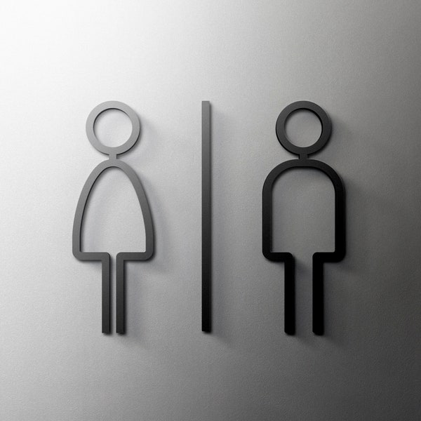 Male & Female - 3mm Acrylic Sign, 3D, Toilet, Modern, Minimal, Restaurant, Hotel Door Sign - Self Adhesive