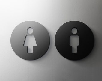 Panneau de salle de bain masculin et féminin - Toilettes acryliques de 3 mm, Salon, 3D, Toilettes, Moderne, Minimal, Restaurant, Panneau de porte d’hôtel - Auto-adhésif