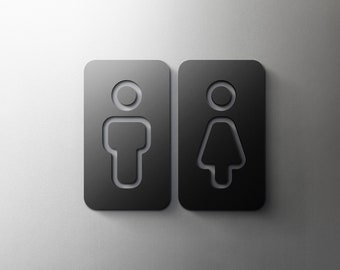 Male & Female Bathroom Sign - 3mm Acrylic Restroom, Salon, 3D, Toilet, Modern, Minimal, Restaurant, Hotel Door Sign - Self Adhesive