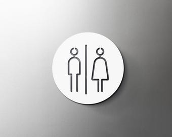 Circle Male and Female WC Sign - Acrylic Restroom, 3D, Shop, Modern, Minimal, Restaurant, Door Sign - Self Adhesive