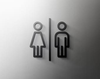 Male & Female Bathroom Sign - 3mm Acrylic Restroom, Salon, 3D, Toilet, Modern, Minimal, Restaurant, Hotel Door Sign - Self Adhesive