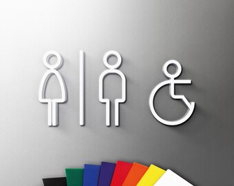 Male, Female and Disabled Bathroom Sign - 3/5mm Acrylic Restroom, 3D, Toilet, Modern, Minimal, Restaurant, Hotel Door Sign - Self Adhesive