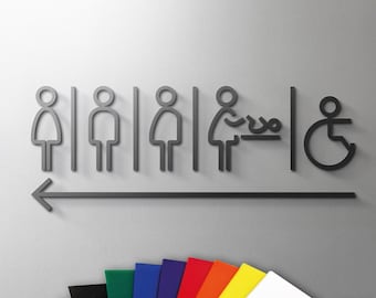 Complete Minimal Restroom WC Bathroom Sign - 3mm Acrylic, 3D, Modern wayfinding, Restaurant, Hotel Door Sign - Self Adhesive