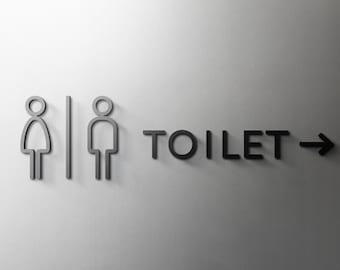 Male and Female Toilet WC Bathroom Sign - 3mm Acrylic Restroom, 3D, Modern, Minimal, Restaurant, Hotel Door Sign - Self Adhesive