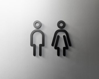 Male & Female Bathroom Sign - 3mm Acrylic Restroom, Salon, 3D, Toilet, Modern, Minimal, Restaurant, Hotel Door Sign - Self Adhesive
