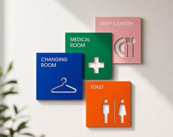Modern Square Minimalist 3mm Acrylic Toilet Sign – Adhesive Door Plaque