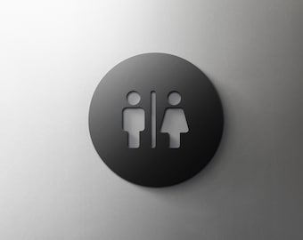 Letrero de baño masculino y femenino - Baño acrílico de 3 mm, Salón, 3D, Inodoro, Moderno, Mínimo, Restaurante, Letrero de puerta de hotel - Autoadhesivo