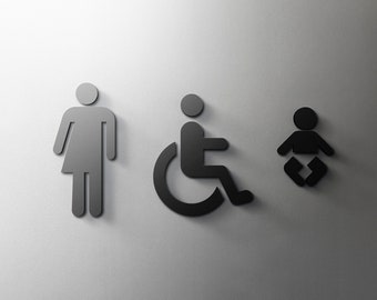 Panneau de salle de bain non sexiste, handicapé et pour bébé - Toilettes en acrylique de 3 mm, toilettes, minimal, restaurant, panneau de porte d’hôtel - Auto-adhésif