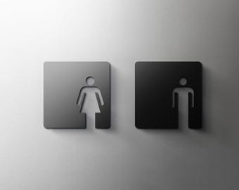 Male and Female Square Sign - 3mm Acrylic Restroom, Salon, 3D, Toilet, Modern, Minimal, Restaurant, Hotel Door Sign - Self Adhesive