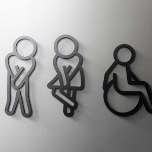 Letrero para baño para hombres, mujeres y discapacitados - Letrero de acrílico de 3 mm para baño, 3D, inodoro, moderno, minimalista, para restaurante, hotel, autoadhesivo
