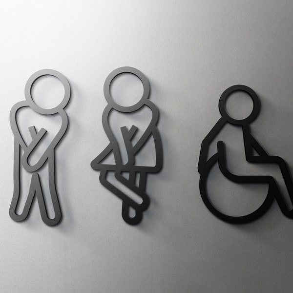 Male, Female & Disabled Bathroom Sign - 3mm Acrylic Restroom, 3D, Toilet, Modern, Minimal, Restaurant, Hotel Door Sign - Self Adhesive