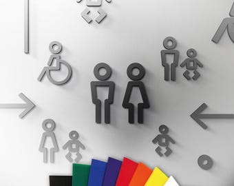 3mm Acrylic Restroom Sign – Modern Minimalist Male Female Toilet Restroom Door Symbols (Self Adhesive)