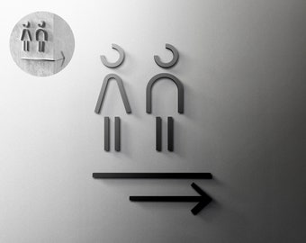 Male & Female Bathroom Corner Sign - 3mm Acrylic Restroom, Salon, 3D, Toilet, Modern, Minimal, Restaurant, Hotel Door Sign - Self Adhesive