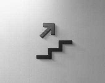 Stair Up Symbol Sign - 3mm Acrylic Laser-cut, 3D, Office, Studio, Lounge, Restaurant, Hotel Door Sign - Self Adhesive