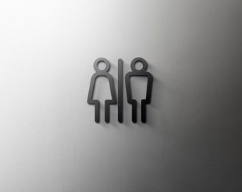 Letrero de baño masculino y femenino - baño acrílico de 3 mm, salón, 3D, inodoro, moderno, minimalista, restaurante, letrero para puerta de hotel - autoadhesivo