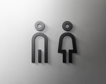 Male & Female Bathroom Sign - 3mm Acrylic Restroom, Salon, 3D, Toilet, Modern, Minimal, Restaurant, Hotel Door Sign - Self Adhesive