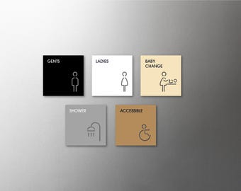 Simple Square Toilet Signs - 3mm Acrylic Restroom, Salon, 3D, Toilet, Modern, Minimal, Restaurant, Hotel Door Sign - Self Adhesive