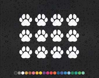 12 x Paw Print - Car Styling Vinyl Car Sticker Decal Accessories Cat Dog Foot Gift Waterproof Animal Decor Colour Laptop Bike