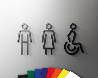 Minimal Male, Female Bathroom Sign - 3mm Acrylic Restroom, 3D, Toilet, Modern, Minimal, Restaurant, Hotel Door Sign - Self Adhesive