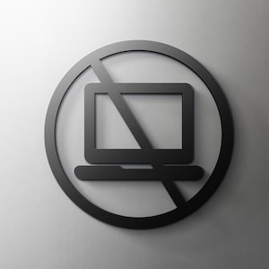 Skylt för laptop ej tillåten - 3 mm akryl, skor ej tillåtna, 3D, café, modern, minimal, restaurang, hotelldörrskylt - självhäftande
