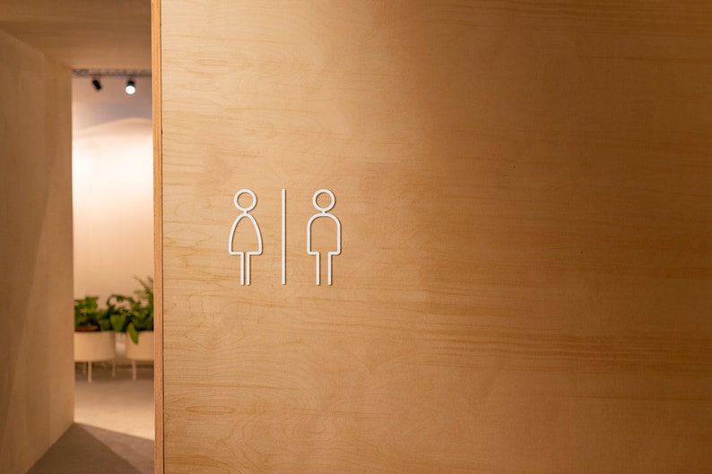 männlich, weiblich & sperrig Badezimmer Schild 3mm Acryl Toilette, 3D, Toilette, modern, minimal, Restaurant, Hotel Türschild selbstklebend Bild 8
