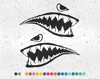 2x Shark Teeth - War Machine Car Decals Stickers Japanese Auto Performance Styling Window JDM Vinyl Laptop Skateboard Bike