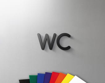 Rounded WC Toilet Bathroom Sign Symbol Text - 3mm Acrylic Restroom, Salon, 3D, Minimal, Restaurant, Hotel Door Sign - Self Adhesive