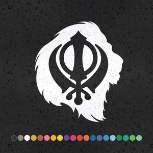 Khanda Iron Lion Symbol - Decal Sticker No Background Wall Car Singh, King Sikh symbol Sikhism Onkar India