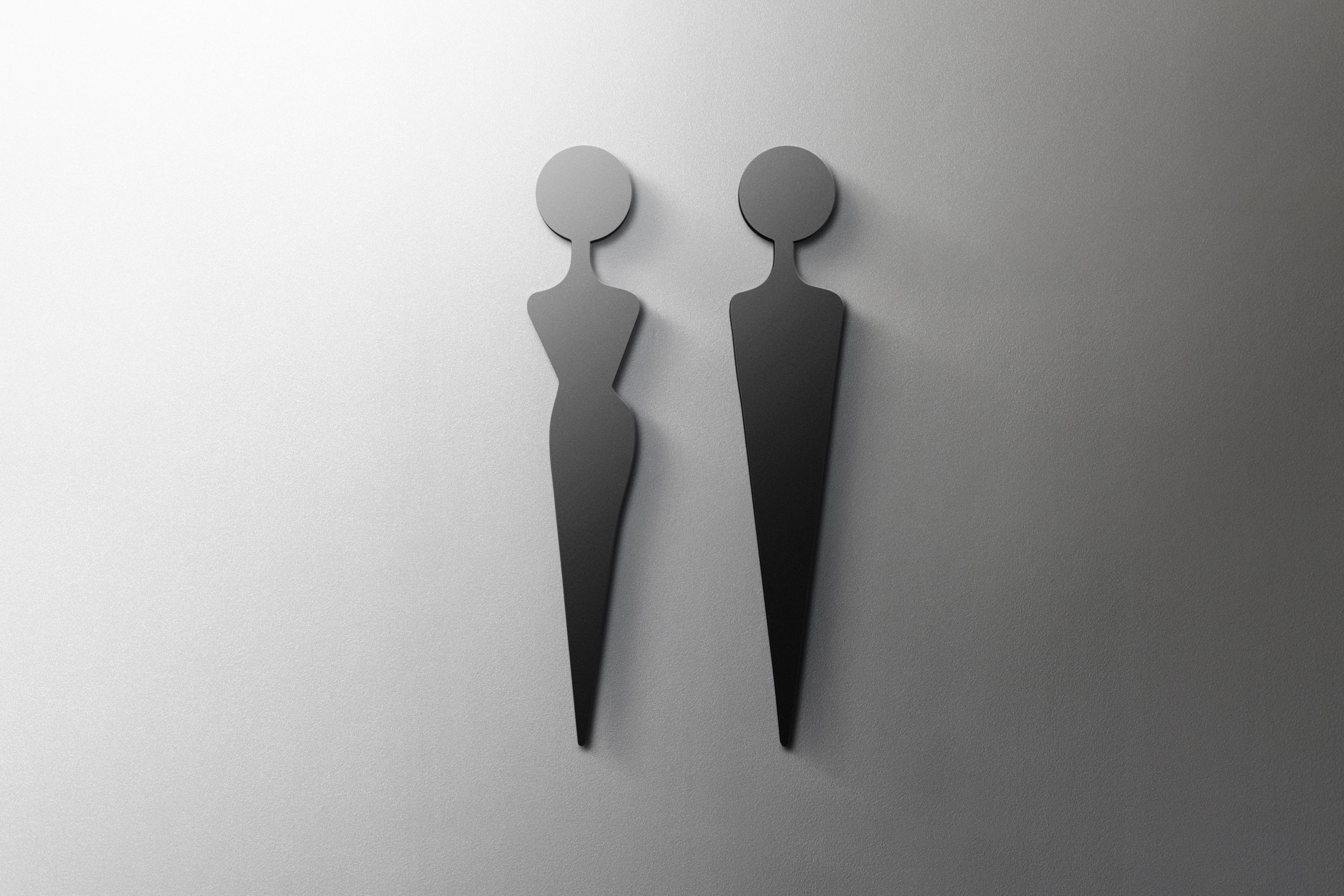 Male & Female - 3mm Acrylic Sign, 3D, Toilet, Modern, Minimal, Restaurant, Hotel Door Sign - Self Adhesive