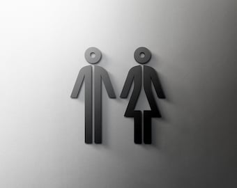 Male & Female Bathroom Sign - 3mm Acrylic Restroom, Salon, 3D, Toilet, Modern, Minimal, Restaurant, Hotel Door Sign - Self Adhesive