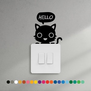 Cat Peeking Hello - Light Switch Stickers Wall Decor Window Cat Colour Vinyl Laptop Pet, 9cm Switch