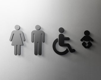 Man, vrouw, gehandicapten en babybadkamerbord - 3 mm acryl toilet, toilet, minimaal, restaurant, hoteldeurbord - zelfklevend