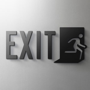 Minimal EXIT Wall Sign - 3mm Acrylic Emergency, Door, 3D, Toilet, Modern, Minimal, Restaurant, Hotel Door Sign - Self Adhesive