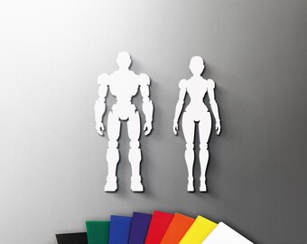 Robot Male and Female Sign - 3mm Acrylic Restroom,  Tech Studio, Modern, Restaurant, Hotel Door Sign - Self Adhesive