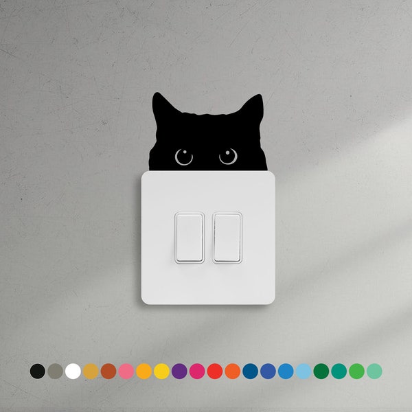 Cat Peeking - Light Switch Stickers Wall Decor Window Cat Colour Vinyl Laptop Pet, 9cm Switch