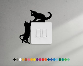 Cats Climbing - Light Switch Stickers Wall Decor Window Cat Colour Vinyl Laptop Pet, 9cm Switch
