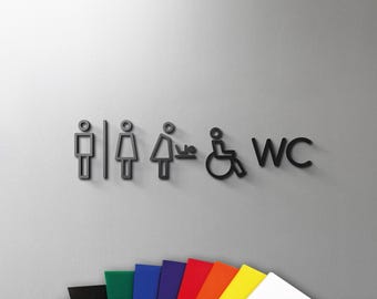 Male, Female, Baby Change & Disabled WC Bathroom Sign - 3mm Acrylic Restroom, 3D, Toilet, Minimal, Restaurant, Hotel Door - Self Adhesive