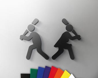 Baseball Acrylic Restroom Sign - Modern Minimalist 3D Toilet Door Decor - Self Adhesive