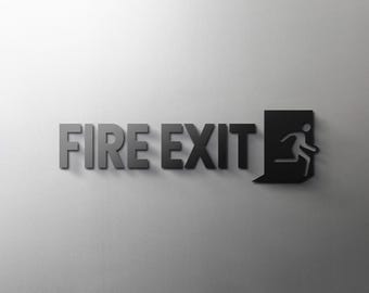 Fire Exit Emergency Sign - 3mm Acrylic Bathroom, Salon, 3D, Exit, Restrooms, Wayfinding, Restaurant, Hotel Door Sign - Self Adhesive