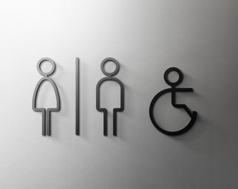 Male, Female & Disabled Bathroom Sign - 3mm Acrylic Restroom, 3D, Toilet, Modern, Minimal, Restaurant, Hotel Door Sign - Self Adhesive