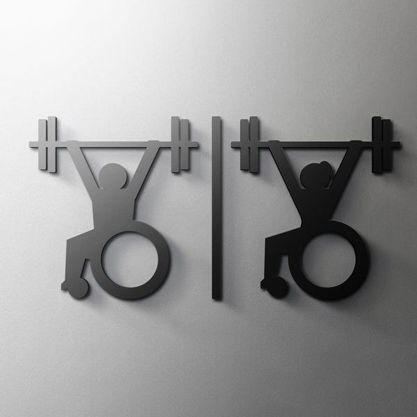 Male and Female Accessible Gym Bathroom Sign - 3mm Acrylic Restroom, 3D, Toilet, Minimal, Weightlifting, Sport Door Sign - Self Adhesive