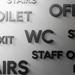 Anpassad textskylt - 3 mm akryl toalett, salong, 3D, toalett, modern, minimal, restaurang, hotell dörrskylt - självhäftande
