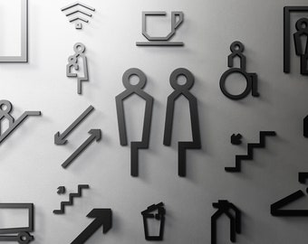 3D Acrylic Signage Wayfinding Symbols - 3mm WC Restroom, Salon, Toilet, Modern, Minimal, Restaurant, Hotel Door Sign, Shower - Self Adhesive