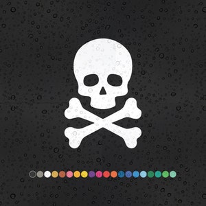 2 x Skull and Cross Bones Sticker Decal Car Window Colour Motorbike Ride Dead&#39;s Head Skeleton