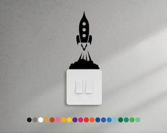 Rocket Ship Blasting Off - Light Switch Stickers Wall Decor Window Cat Colour Vinyl Laptop Pet, 9cm Switch